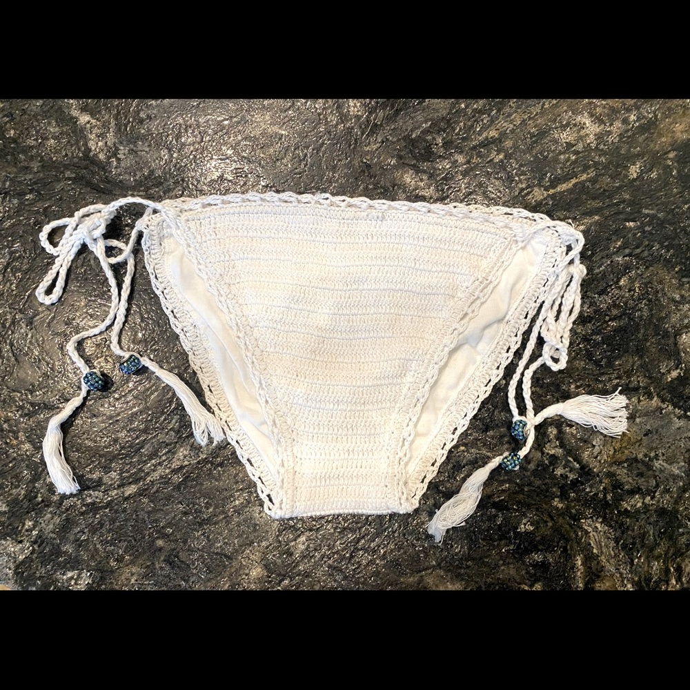 White Crochet Bottoms that Tie on Side